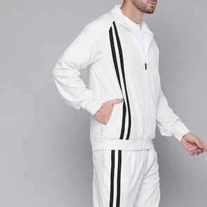 ชุดวอร์ม (สีขาว) ชุดติดตามเสื้อแจ็คเก็ตและกางเกงวอร์มสำหรับผู้ชายเหมาะสำหรับการวิ่งกีฬาและการออกกำลังกาย - Product Image 4