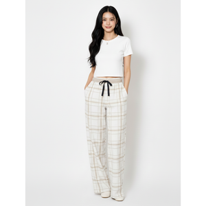 Pantalon large à cordon de serrage pour femme, de bonne qualité, pour l'hiver, minimaliste, décontracté, vêtements de détente, coton mélangé, taille élastique - Product Image 1