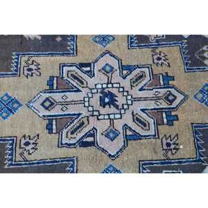 Vintage Turkish Rug, 2.1x3.3 ft Small Rug, <b>Brown</b> Blue Camouflage <b>Wool</b> Rug - Product Image 5