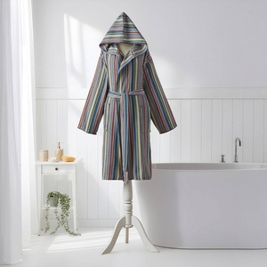 Peignoir turc antique en coton, crème, à rayures multiples, à capuche - Product Image 5
