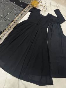 Robe de soirée spéciale riche de style islamique à petit budget, couleur noire, longue robe en fausse georgette avec dupatta pour femmes - Product Image 6