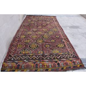 Tapis Ethnique Rouge Jaune Laine 5.9 X 11.5ft Tapis Turc Fait Main Patchwork Design Support Latex pour Salon Couloir 10mm - Product Image 1