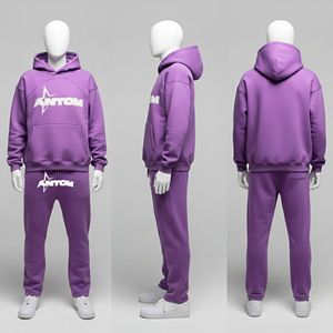 Conjunto Deportivo Informal de Sudadera con Capucha y Pantalones de Chándal de Nailon Ecológico Personalizado, Sudadera con Capucha y Pantalones para Hombre con Estampado Puff - Product Image 1