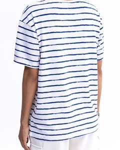 Camiseta de Mujer Personalizada de Alta Calidad, Diseño Moderno y Elegante, Camiseta de Algodón con Rayas Azul Marino Hecha a Mano en Pakistán, Venta al por Mayor - Product Image 2