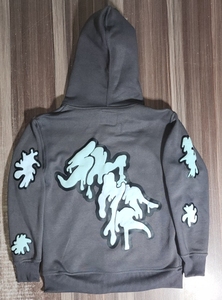 Sweat à capuche en polaire vintage à fermeture éclair surdimensionné Streetwear Edge Damage Snow Wash Design Winter Lined Hooded Digital Patchwork Hoodie - Product Image 5