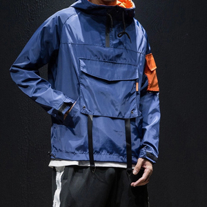 Best Quality New Arrival Wholesale Custom Logo <b>Half</b> Zipper <b>Men</b> Hooded Streetwear Windbreaker <b>Jackets</b> - Product Image 2