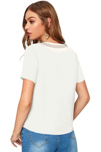 White Trendy Indian Boutique Western Wear Tops cortos de estilo regular y formal cómodos con apliques exclusivos de punto de color - Product Image 3