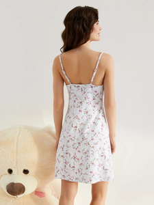 Camisón de Encaje Floral Blanco con Tirantes Finos para Mujer, Vestido de Dormir, Vestido Informal, de Poliéster, Tejido, Sexy, Corto, para Primavera y Verano - Product Image 2