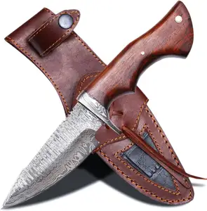 סכין פלדה דמשק סכין ציד סכין קמפינג זרוק משלוח עם נדן עור מכירה שלמה וו מעיים 2024