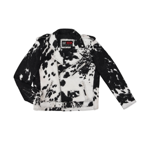 Chaqueta de Invierno para Hombre Alif Trends, de Cuero Vacuno con Pelo, Ecológica, Resistente al Viento, con Estampado Animal en Blanco y Negro, Estilo Motero - Product Image 2