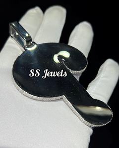 Pendentif Lettre Moissanite Taille Brillant Ronde Entièrement Sertie de Pierres, Monture à Griffes, en Argent 925 Plaqué Rhodium, Tendance et Personnalisable - Product Image 5