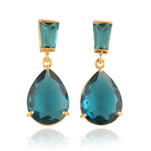 ต่างหูเม็ดกลมทรงลอนดอนบลูควอทซ์สำหรับวางแนว,เครื่องประดับชุบทองแบบกำหนดเองได้ - Product Image 2