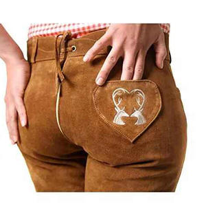 Pantalones cortos de cuero Vintage de cintura alta para hombre con bordado, ajuste holgado para adultos, decoración de bolsillo para Festival de la cerveza de Halloween - Product Image 6