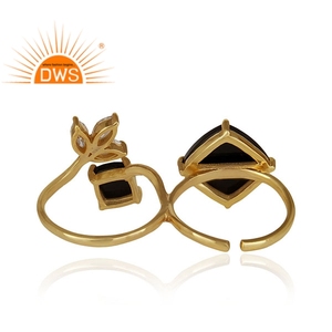 Anillo de plata de ley con doble dedo, ónix negro natural y Gema CZ, joyería personalizada - Product Image 3