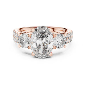 Bague de fiançailles en or rose 14 carats avec diamant de laboratoire ovale et rond pour femme |   Nouveau diamant cultivé - Product Image 1