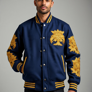 Corps en laine avec manches en cuir véritable Varsity Jacket Hommes Respirant Collage Manteaux Hiver Baseball Varsity Jacket Hommes - Product Image 1