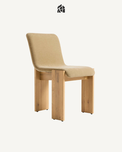 Silla de Comedor Escultural Contemporánea Tapizada en Tela Beige con Estructura de Madera de Teca Sólida, Silla Lateral Moderna Ecológica para el Hogar - Product Image 1