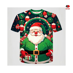 Sólido Simple lavado frontal de alta calidad personalizado impreso camisas de Navidad sublimación Navidad - Product Image 1