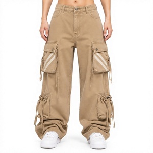 Pantalones Cargo de Mezclilla Personalizados para Mujer al por Mayor, Jeans Cargo Holgados de Cintura Alta para Mujer, Pierna Ancha, Estilo Vintage Lavado, Moda Urbana OEM - Product Image 1