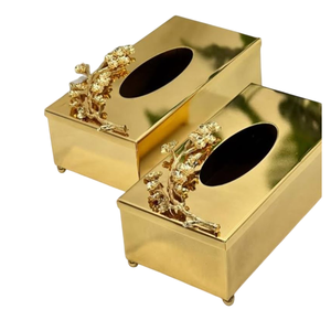 Handcrafted Premium Modern Rectangle Shape Gold Metal Eco-friendly Tissue <b>Storage</b> <b>Box</b> Exclusive Quality <b>Floral</b> Accent Hotel - Product Image 1