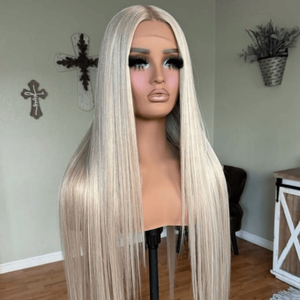 Peluca de pelo de encaje HD de lujo, cabello humano Temple Remy en rubio platino, ajuste cómodo - Product Image 3