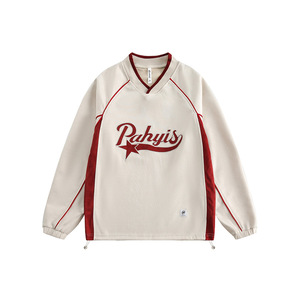 Fabricante personalizado Retro Carta Sudadera con capucha de gran tamaño Patchwork 100% algodón Cardigan <span class=keywords><strong>Cardie</strong></span> Uniforme de béisbol para hombres y mujeres - Product Image 2