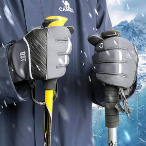 Guantes de esquí deportivos con logotipo personalizado con carcasa de cuero resistente al agua tela impermeable de puntos de silicona antideslizante para snowboard - Product Image 6