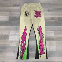Pantalon de survêtement taille moyenne délavé à l'acide unisexe personnalisé pantalon droit décontracté patch de broderie grande taille empilé jambe large 100% coton