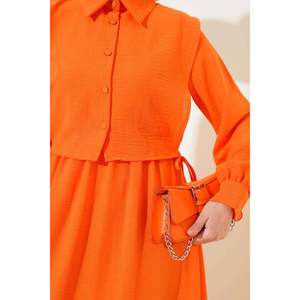 Robe élastique à la taille avec gilet noué sur le côté Orange - Product Image 2
