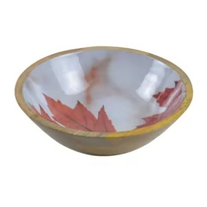 Bol de service alimentaire en bois de forme ronde avec intérieur en émail coloré pour la vaisselle, bols de service de table - Product Image 5