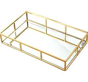 European-style Golden Iron Glass <b>Mirror</b> Decorative Tray Metal <b>Round</b> <b>Light</b> Luxury Ornaments - Product Image 6