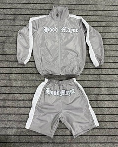 Unisex Custom Full Sleeves Windbreaker <b>Shorts</b> Jacket Set Lightweight Breathable Nylon Activewear for Winter <b>Zip</b> Two Piece Sports - Product Image 3