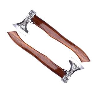 Hacha Tomahawk Hecha a Mano de Acero con Alto Contenido de Carbono, Hacha Multiusos para Campamento, Supervivencia al Aire Libre, Mango de Madera Natural, Funda de Cuero - Product Image 3