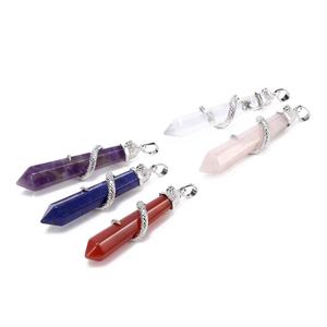 Campuran Batu Permata Pesona Ular Heksagonal Lapis Batu Pasir <span class=keywords><strong>Opalite</strong></span> Jelas Rose Quartz Kristal Batu Liontin untuk Membuat Perhiasan 10X65Mm - Product Image 4