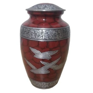 Urna de cremación clásica para cenizas de adultos, accesorio de aluminio, pájaro volador, rojo real, alta calidad - Product Image 1
