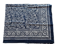 Paréo de plage Indigo imprimé floral artisanal, écologique, 44 x 72 pouces, 100 % coton du Rajasthan