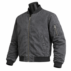 Blouson Bomber Personnalisé pour Homme – Blouson Vintage Délavé Léger Coupe-Vent Zippé Décontracté Style Urbain Streetwear - Product Image 3