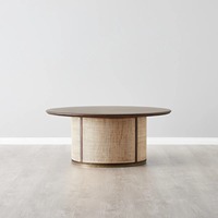 Élégante Table Basse en Bois avec Plateau en Travertin, Design Compact, Pièce Maîtresse pour Salon, Décoration Bohème Moderne et Rustique, Haute Qualité