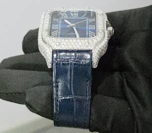 Lujo esfera azul Iced Moissanite diamante reloj caja cuadrada mecánica Miyota correa de goma elegante Hip Hop Acero inoxidable hombres - Product Image 3