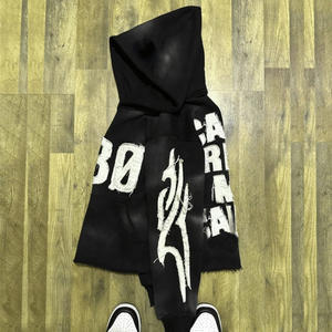 Parches bordados personalizados Logo Sun Fade de algodón pesado de alta calidad French Terry Distressed Acid Wash Hoodie - Product Image 4