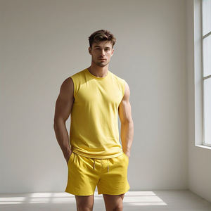 Top y pantalones cortos sin mangas de verano para hombre, conjunto de ropa deportiva, camiseta y pantalones cortos para correr con patrón sólido para hombre - Product Image 2