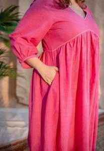 Robe d'été bohème grande taille longueur au genou pour l'été vêtements de plage col en V manches longues tenue décontracté cravate teinture robe rose - Product Image 3