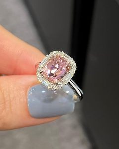 Vintage Pink Moissanite <b>Ring</b> 925 Sterling <b>Silver</b> Rhodium Plated Prong Setting Geometric Luxury <b>Statement</b> Jewelry - Product Image 4