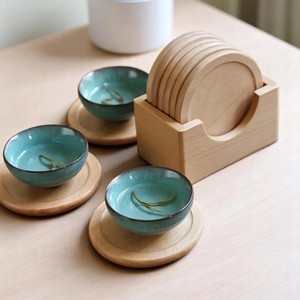 Ensemble de sous-verres en bois de noyer fabriqués à la main avec support sous-verres ronds en bois pour boissons avec boîte de rangement sous-verre en noyer - Product Image 3