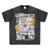 T-shirt personnalisé en coton lourd vintage beige délavé, imprimé DTG, style streetwear, motif anime, pour homme