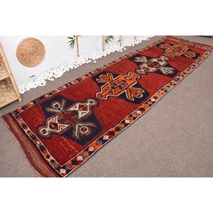 Tapis Turc Vintage Traditionnel Rouge Orange 3.4 X 11.7ft Grande Surface Rectangle Laine Matériau Latex pour Couloir pour Décoration de Chambre - Product Image 3