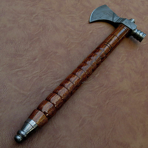 Hacha de acero de Damasco personalizada con hoja decorativa y empuñadura de madera dura para coleccionistas Hacha de acero de Damasco hecha a mano - Product Image 3