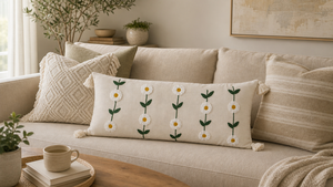 Funda de Almohada Lumbar de Algodón Bordada a Mano con Diseño de Flor de Margarita, Funda Decorativa Larga para Cojín con Borlas para Sala de Estar - Product Image 1
