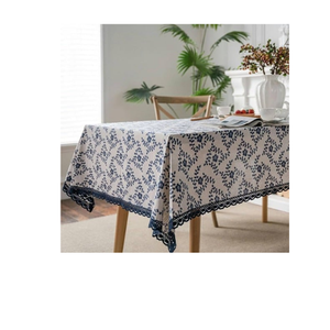Floral Blue Restaurant Dining <b>Tablecloth</b> Cotton 60x90 Inch Durable Washable ISO 9001 Heavy Duty Performance Hotel Dining Service - Product Image 3