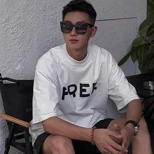 Camiseta holgada de manga corta informal estilo Hip Hop Retro para hombre, tela de punto de algodón 100%, transpirable, ecológica - Product Image 3